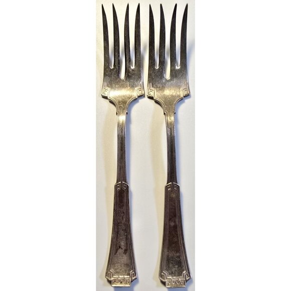 2 Forks Grecian Greek Keys Silverplated Ornate Marked 1881 Rogers 6.5" Replace - Picture 1 of 5